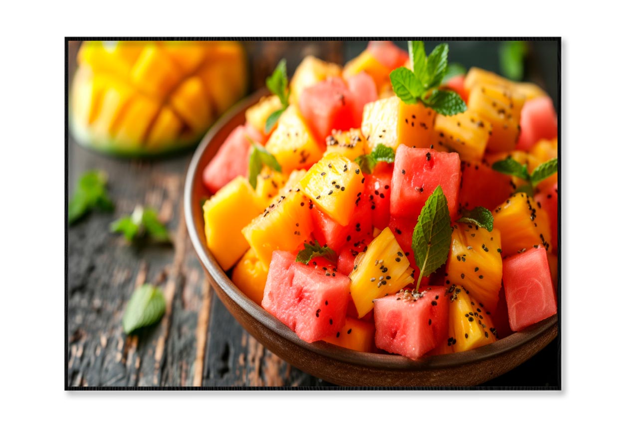 Fruit Salad Featuring Juicy Watermelon, Pineapple, And Mango with A Hint of Mint Home Decor Premium Quality Poster Print Choose Your Sizes