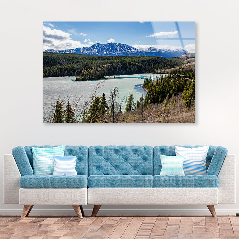 A Serene River with Trees Towering Mountains Acrylic Glass Print Tempered Glass Wall Art 100% Made in Australia Ready to Hang