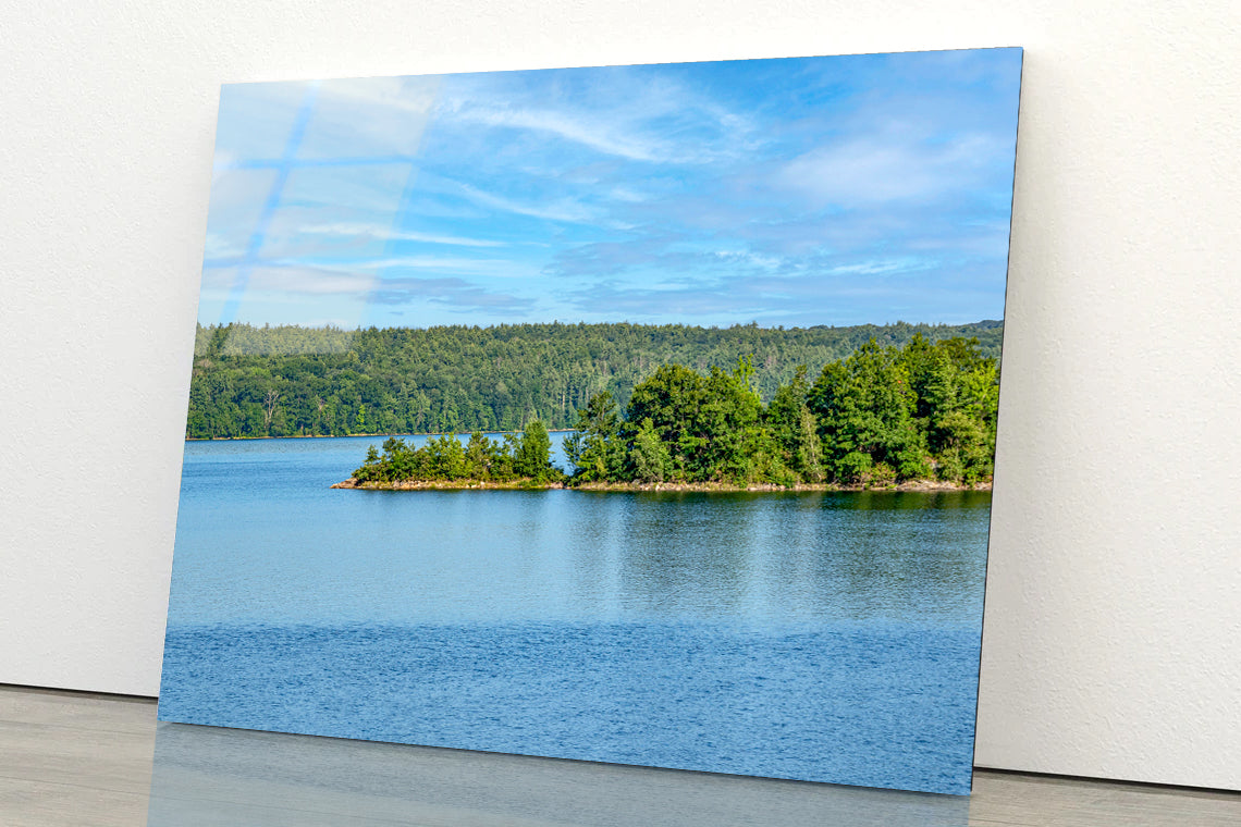 Small Piece of Land Jetting With Trees & Lake, Sky Acrylic Glass Print Tempered Glass Wall Art 100% Made in Australia Ready to Hang