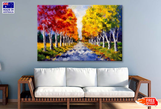 Colorful Autumn Trees, Impressionist Art Wall Art Limited Edition High Quality Print