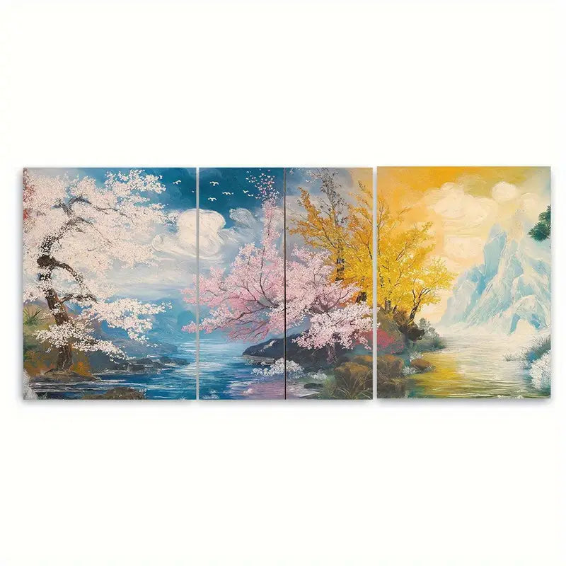 3pcs Cherry Blossoms & Autumn Leaves Metal Print Ready to Hang Art