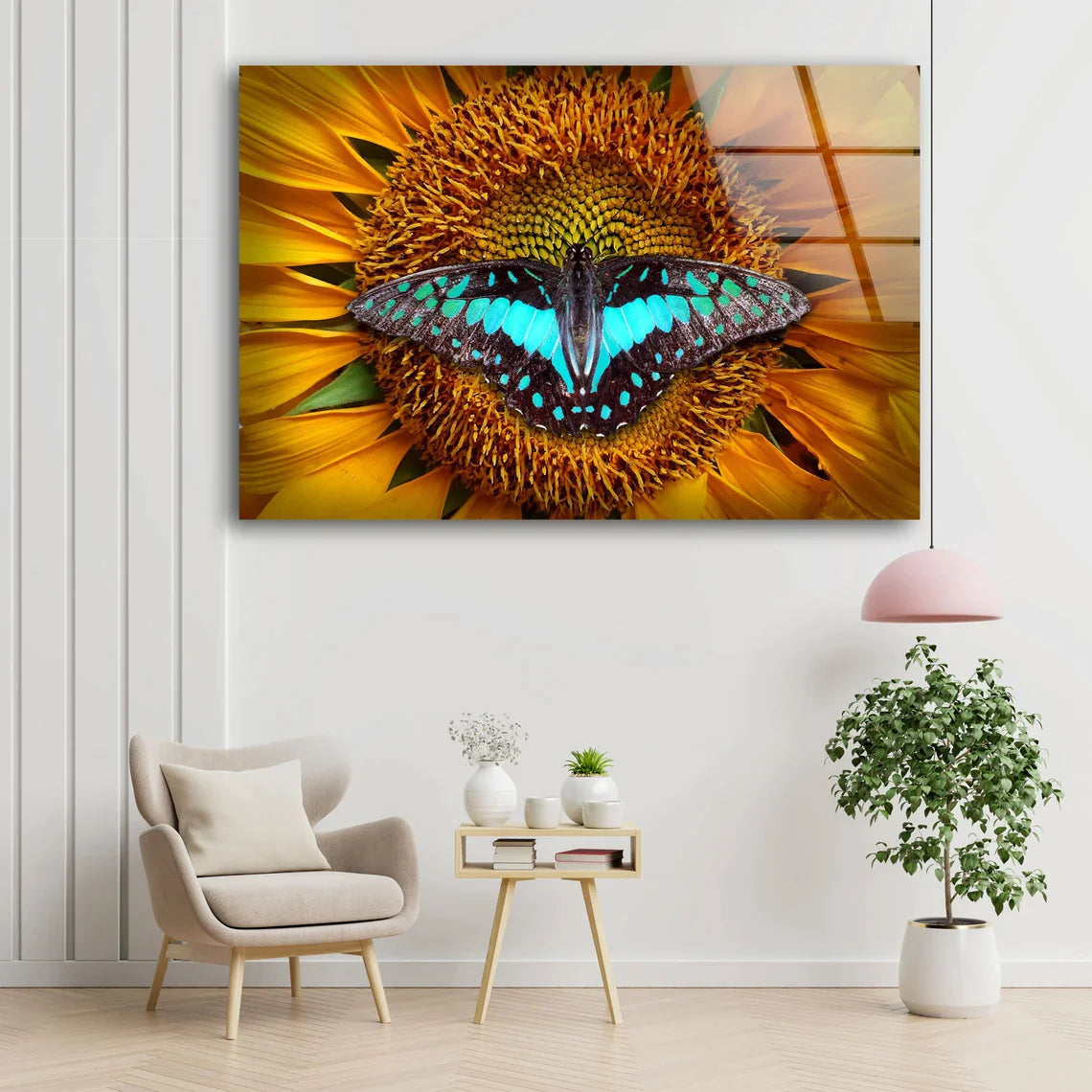 Butterfly on Sunflower UV Direct Aluminum Print Australian Made Quality