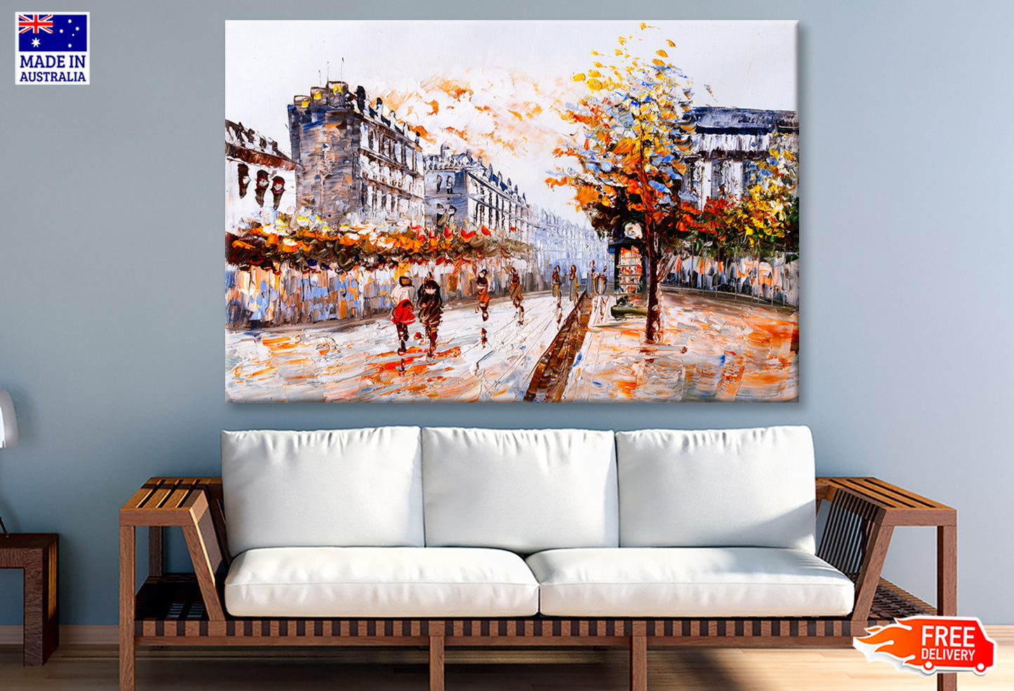 People Walking in Street of Paris Watercolor Painting Wall Art Limited Edition High Quality Print