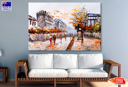 People Walking in Street of Paris Watercolor Painting Wall Art Limited Edition High Quality Print