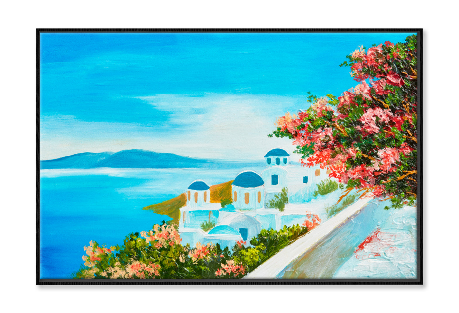 Colorful Flowers Near The Sea Oil Painting Limited Edition High Quality Print Canvas Box Framed Black