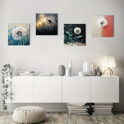 4pcs Abstract Dandelio Wall Art Canvas Framed