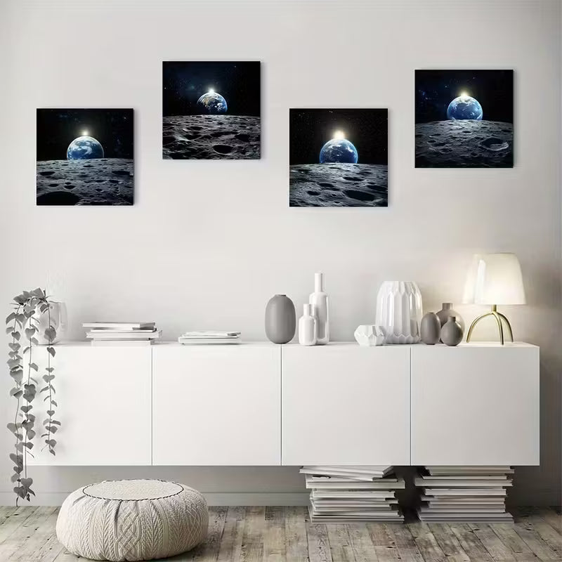 4pcs Earth And Moon Picture Wall Art Canvas Framed