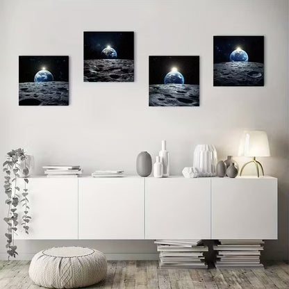 4pcs Earth And Moon Picture Wall Art Canvas Framed