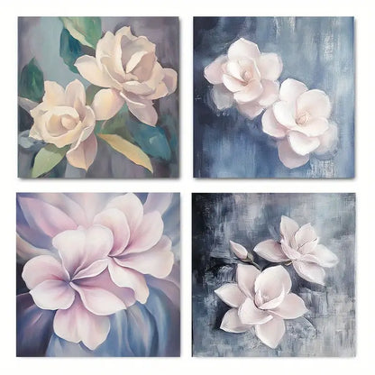 4pcs Pink & Grey Rose Floral Prints Wall Art Canvas Framed