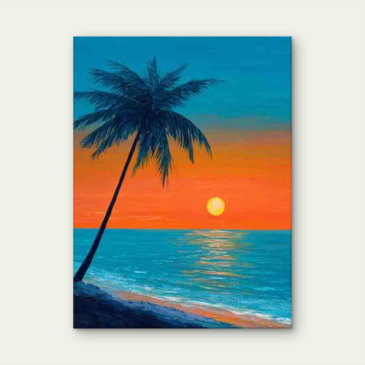 Coastal Painting with Palm Tree 60x90cm Metal Print Ready to Hang