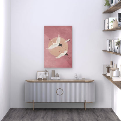 Crane & Cherry Blossom 60x90cm Metal Print Ready to Hang