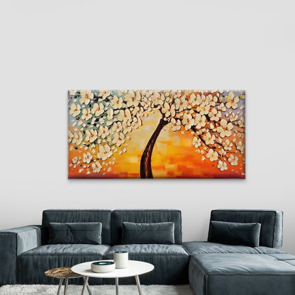 Abstract White Blossom Tree Wall Art Canvas Office Home Room Framed 120x60cm