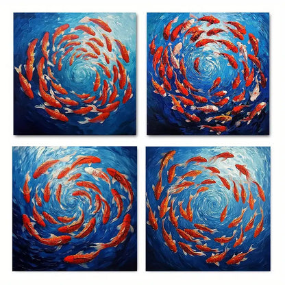 4pcs  Ocean whirlpool fish Suitable Wall Art Canvas Framed