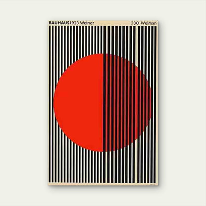 Black Vertical Stripes with Large Red Circles 40x60cm Metal Print Ready to Hang