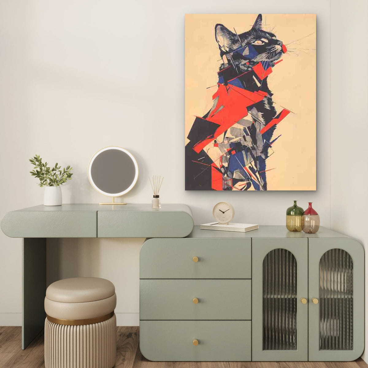Abstract Cat Geometric & Cubist-Inspired Design 60x90cm Metal Print Ready to Hang