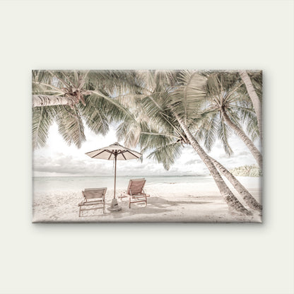 Beach Huts & Plam Trees Sea View Print 100% Australian Made