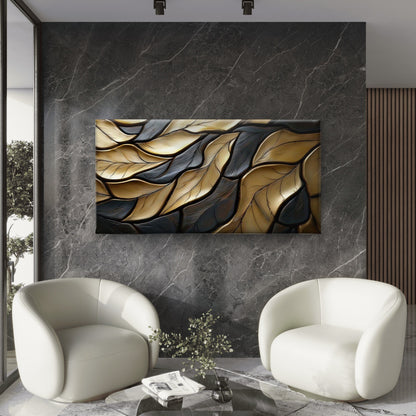 Modern Abstract Golden Leaves Wall Art Canvas Office Home Room Framed 120x60cm