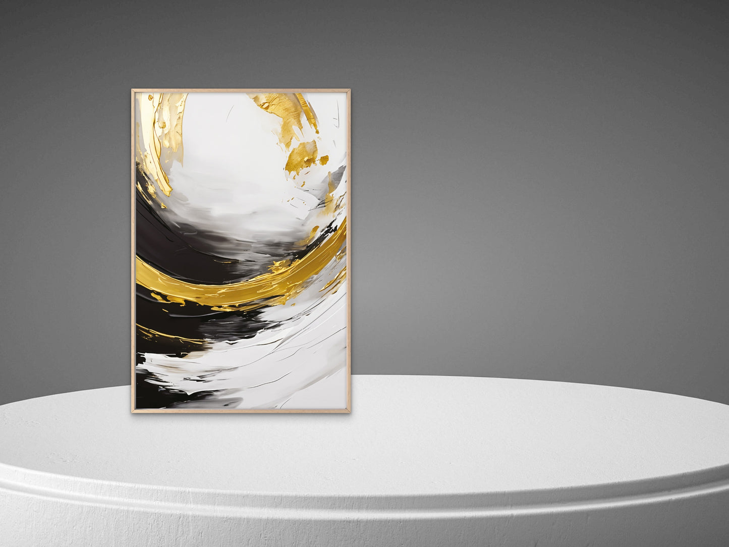 Black Gold White Brush Stroke Abstract Print 100% Australian Made