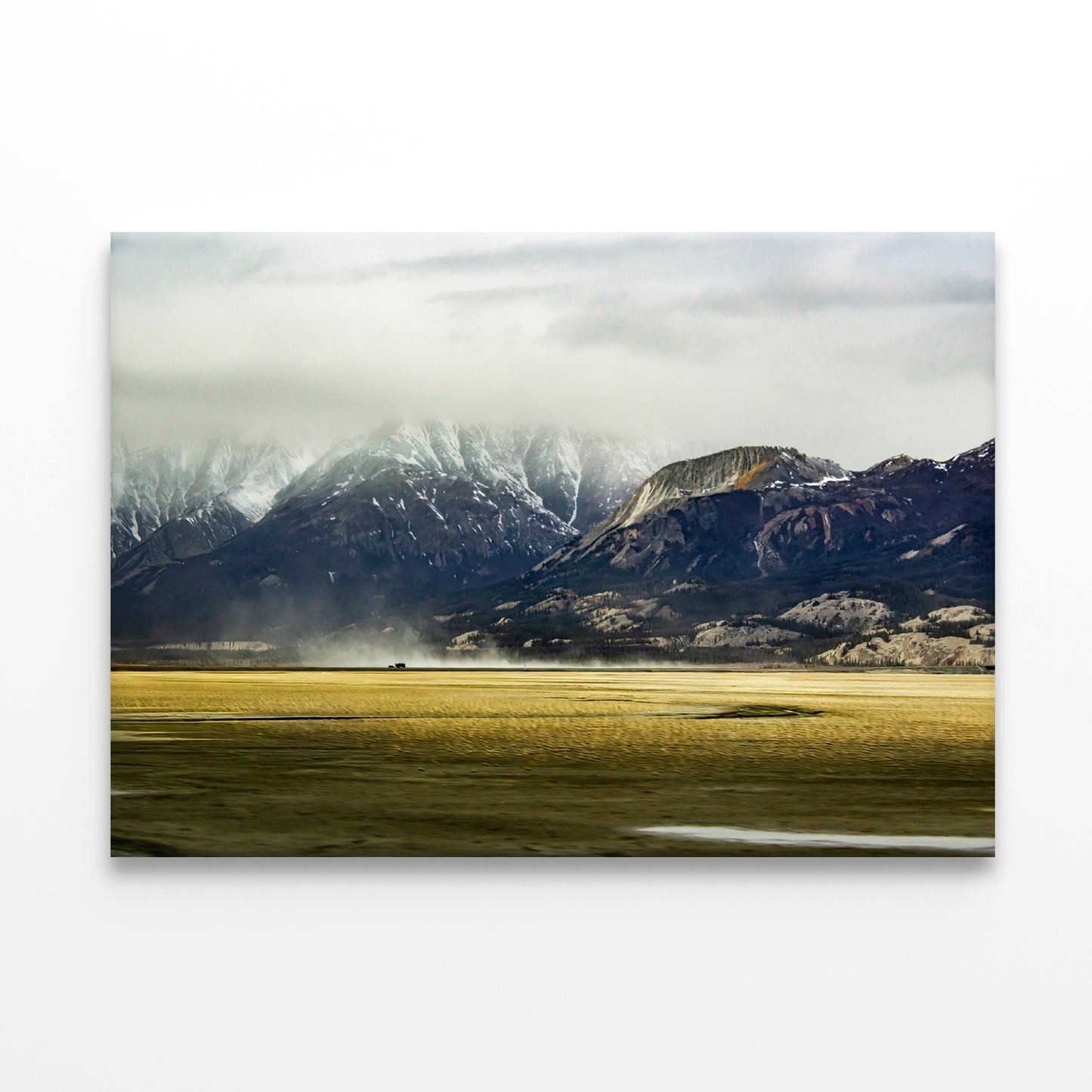 A Field with Mountains, Clouds, Snow, and Grass Print 100% Australian Made