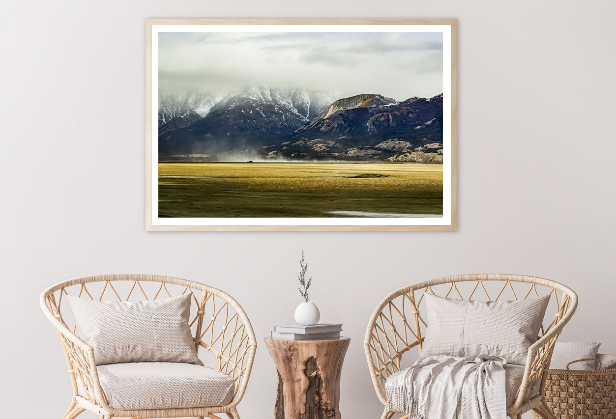 A Field with Mountains, Clouds, Snow, and Grass Home Decor Premium Quality Poster Print Choose Your Sizes