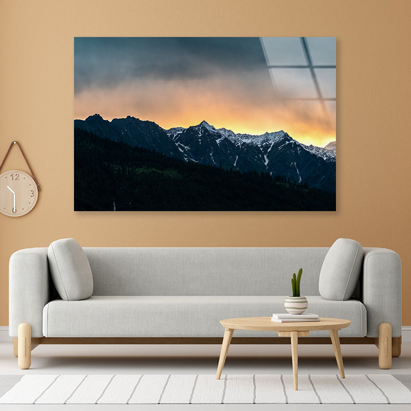 View of a Mountain Range Covered In Snow Acrylic Glass Print Tempered Glass Wall Art 100% Made in Australia Ready to Hang