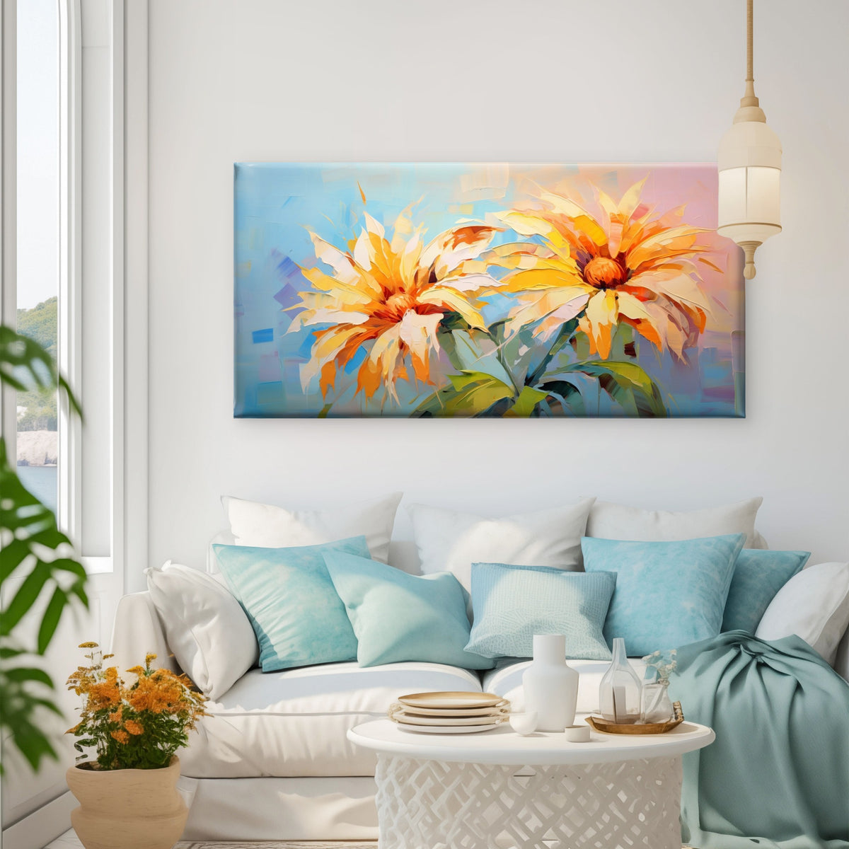 Yellow Daisies Oil Painting Wall Art Canvas Office Home Room Framed 120x60cm