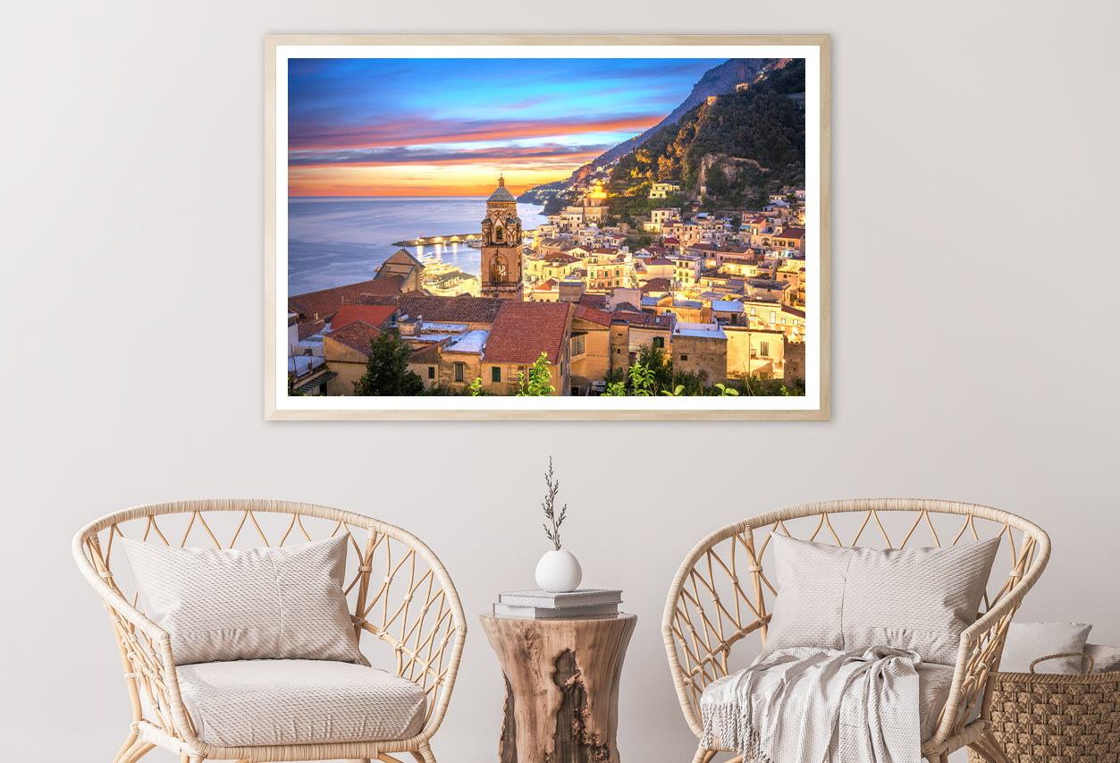 Blue & Orange Sky in Amalfi Coast Home Decor Premium Quality Poster Print Choose Your Sizes