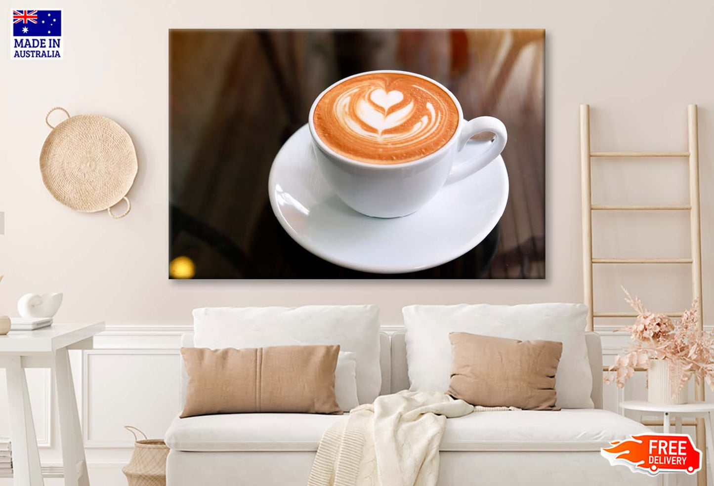 Cup Of Coffee with A Heart Wall Art Decor 100% Australian Made