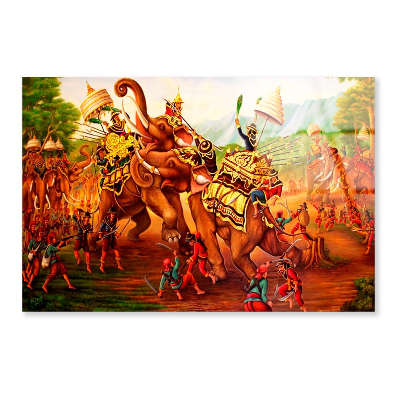 Military War Elephants Painting on Wall in The Temple. At Thailand Acrylic Glass Print Tempered Glass Wall Art 100% Made in Australia Ready to Hang