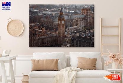 Aerial View Of Big Ben and London Cityscape, View from Above, Dramatic Sky Wall Art Decor 100% Australian Made