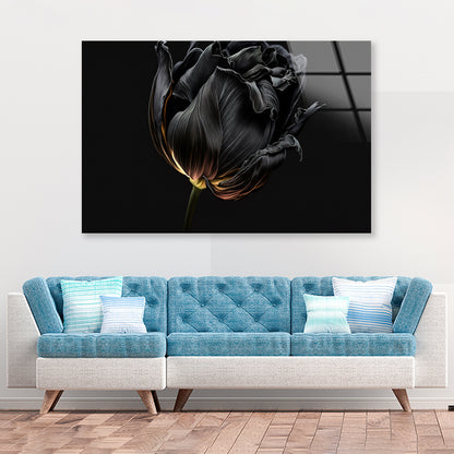 Striking Black Flower with a Vibrant Yellow Acrylic Glass Print Tempered Glass Wall Art 100% Made in Australia Ready to Hang