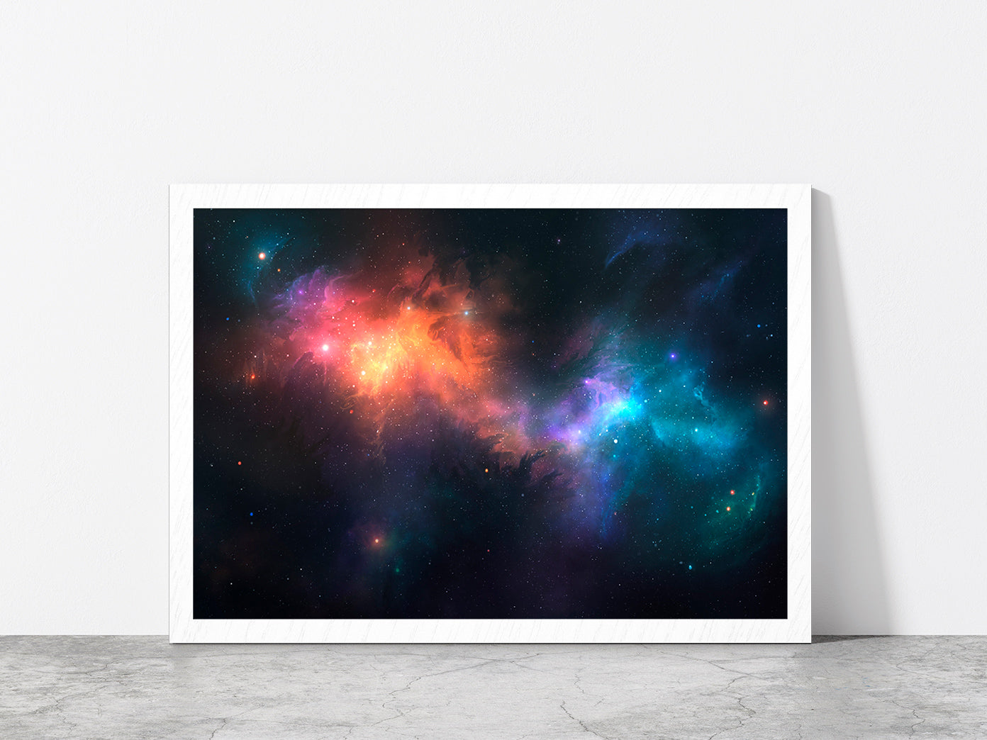 Nebulae On Illustrated Space Glass Framed Wall Art, Ready to Hang Quality Print Without White Border White