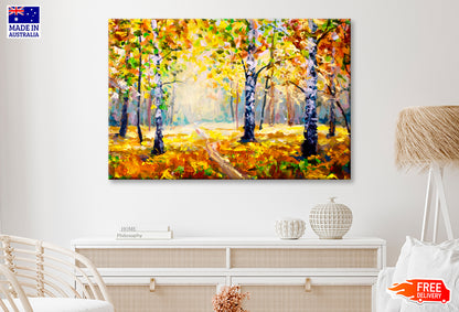 White Birch Trees In Autumn Forest Oil Painting Wall Art Limited Edition High Quality Print