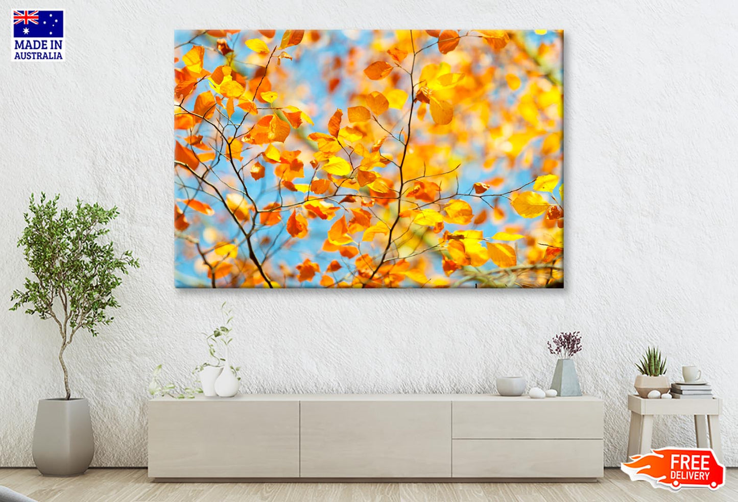 Golden Leaves on Branch Wall Art Decor 100% Australian Made