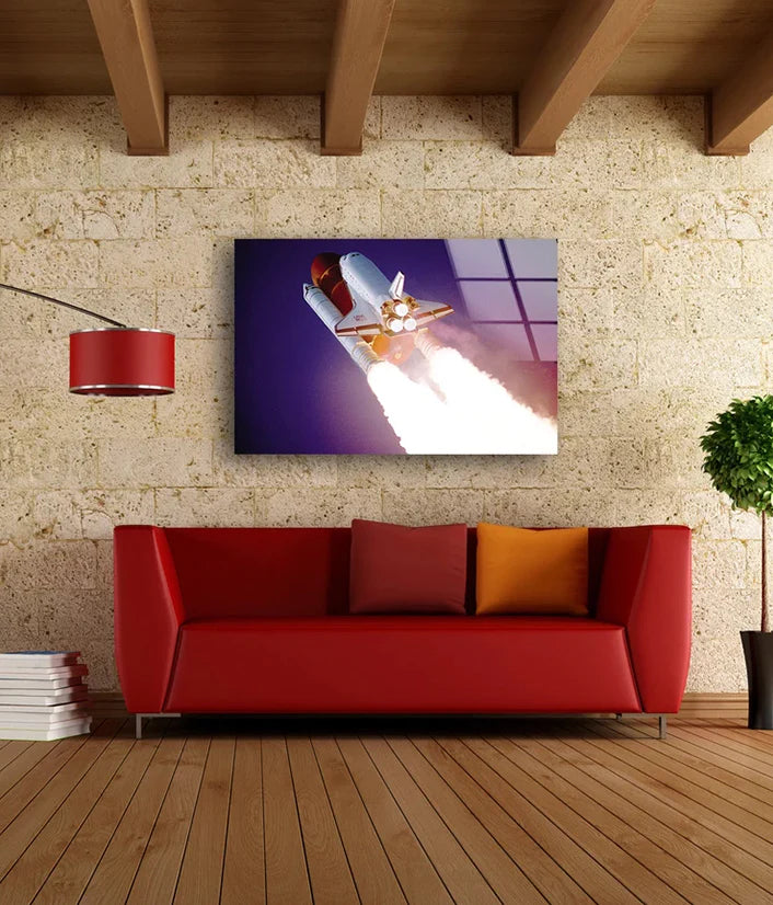 Rocket on Space View UV Direct Aluminum Print Australian Made Quality