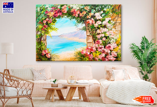 Flowers Arch Near The Sea Oil Painting Wall Art Limited Edition High Quality Print