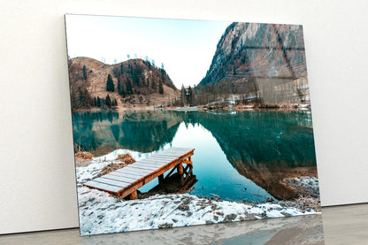 Mountain Lake Landscape & Wooden Pier Acrylic Glass Print Tempered Glass Wall Art 100% Made in Australia Ready to Hang