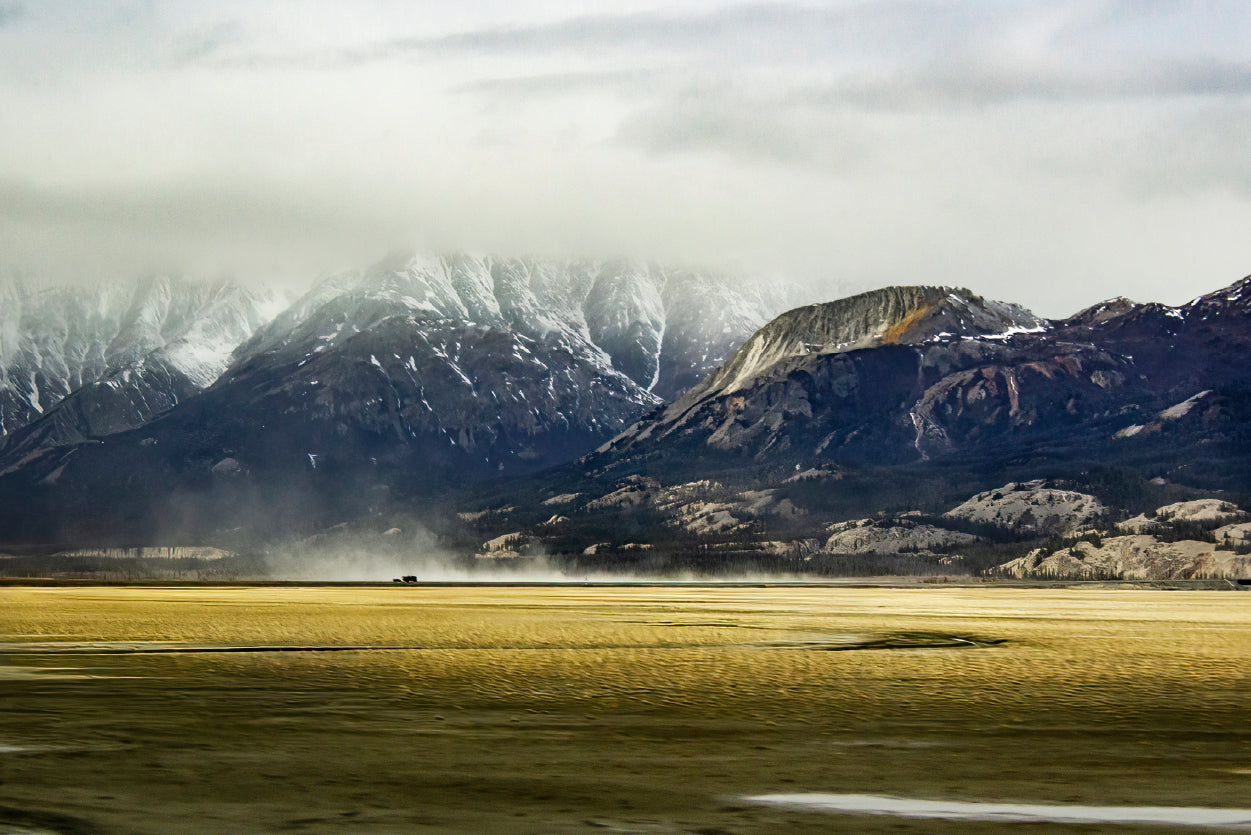 A Field with Mountains, Clouds, Snow, and Grass Print 100% Australian Made