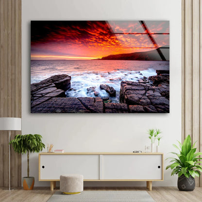 Sea with Rocks Sunset UV Direct Aluminum Print Australian Made Quality