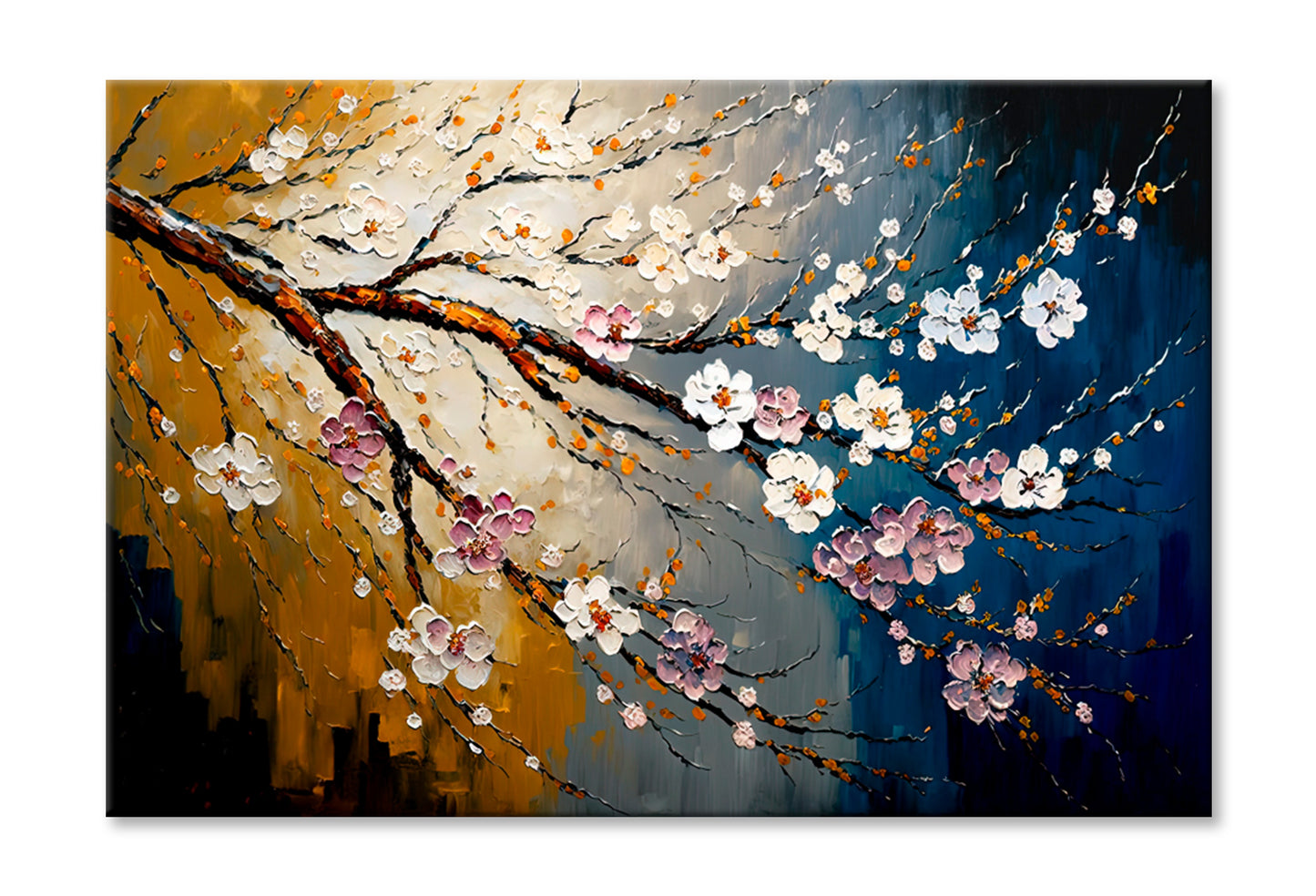 Cherry Blossom Oil Painting Wall Art Limited Edition High Quality Print Stretched Canvas None