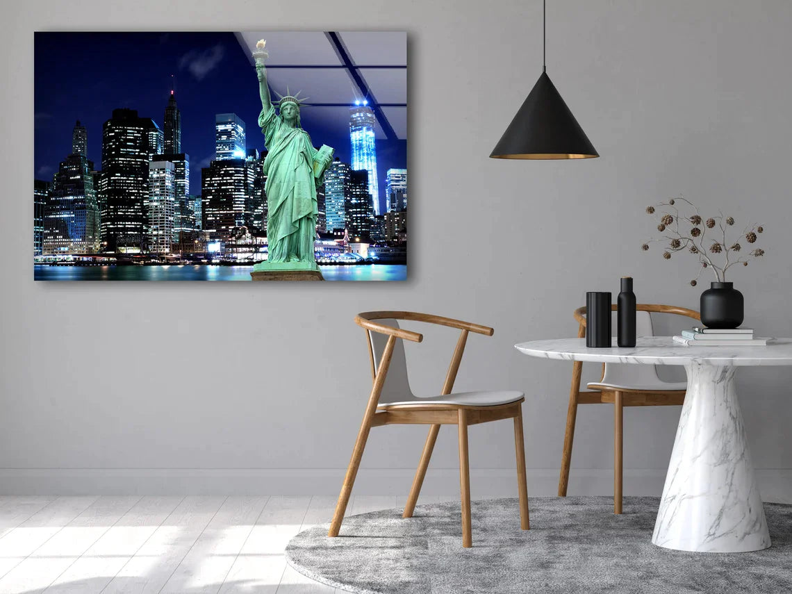 Liberty & NY City Night UV Direct Aluminum Print Australian Made Quality