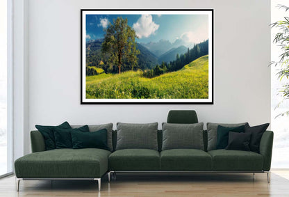 The Alps with Fresh Green Meadows with Mountains Home Decor Premium Quality Poster Print Choose Your Sizes