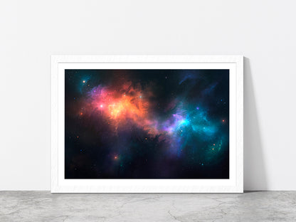 Nebulae On Illustrated Space Glass Framed Wall Art, Ready to Hang Quality Print With White Border White