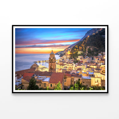 Blue & Orange Sky in Amalfi Coast Home Decor Premium Quality Poster Print Choose Your Sizes