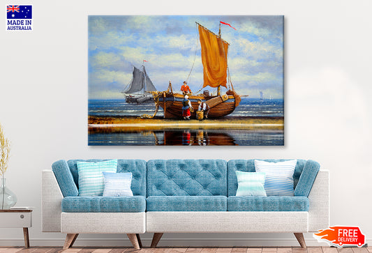 Fisherman, Ships, Boats Oil Painting Wall Art Limited Edition High Quality Print