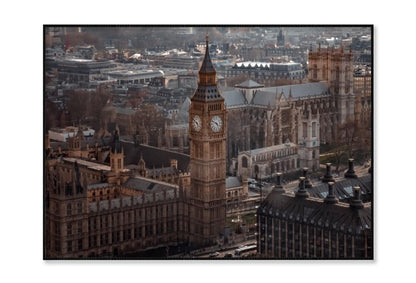 Aerial View Of Big Ben and London Cityscape, View from Above, Dramatic Sky Home Decor Premium Quality Poster Print Choose Your Sizes