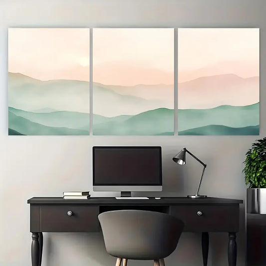 3pcs Boho Mountain Pastel Sunrise Metal Print Ready to Hang Art