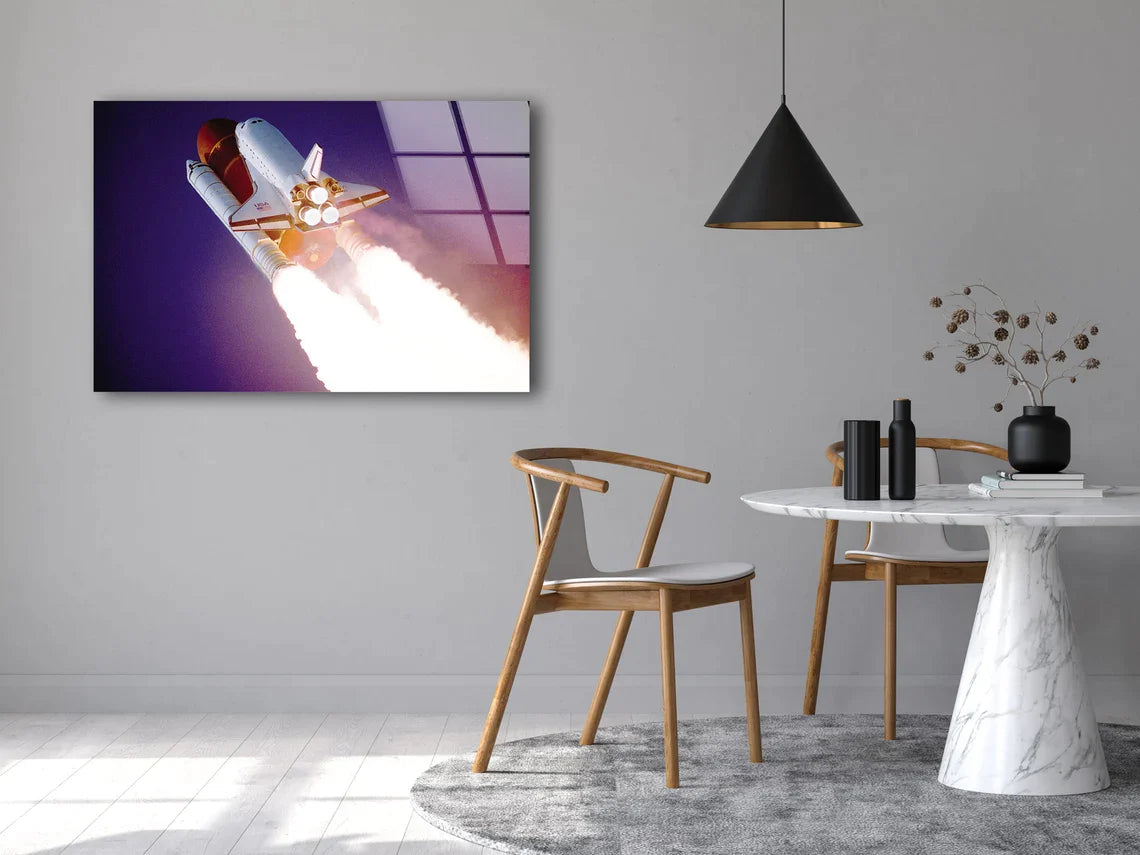 Rocket on Space View UV Direct Aluminum Print Australian Made Quality