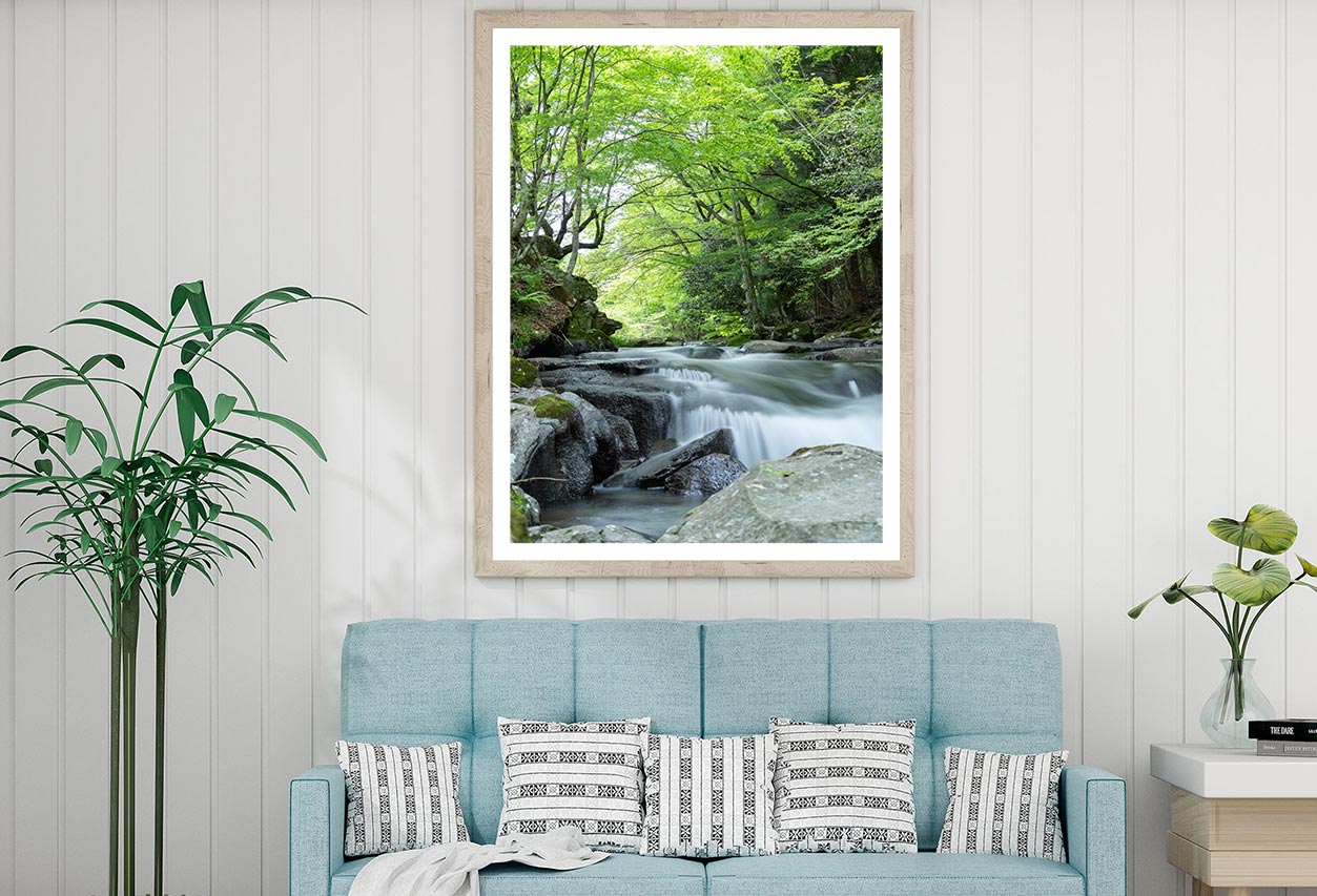 Rocky Riverside Background Rocky Riverside With Forest Home Decor Premium Quality Poster Print Ch