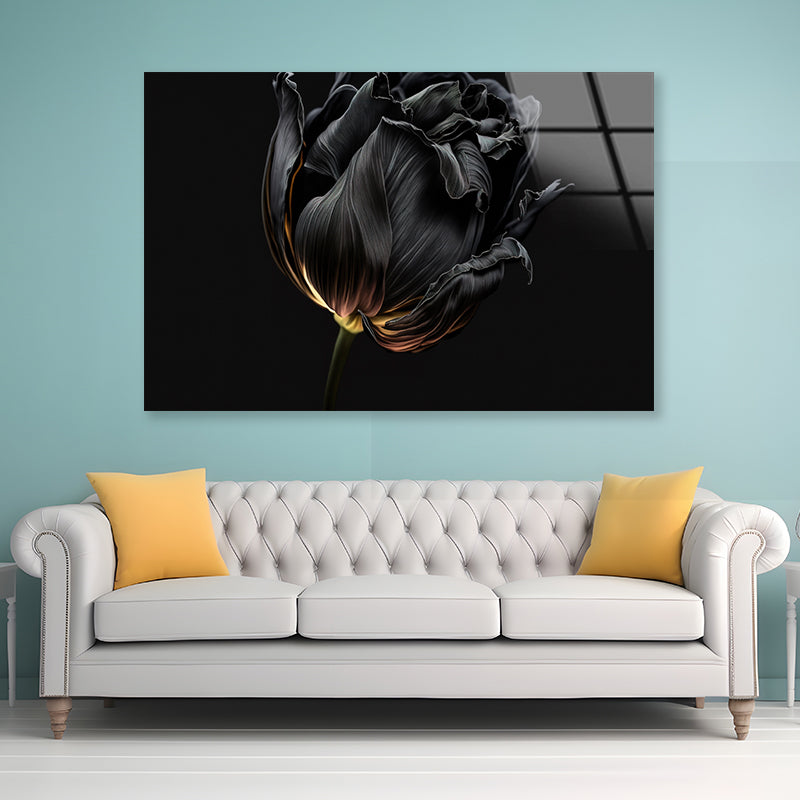 Striking Black Flower with a Vibrant Yellow Acrylic Glass Print Tempered Glass Wall Art 100% Made in Australia Ready to Hang